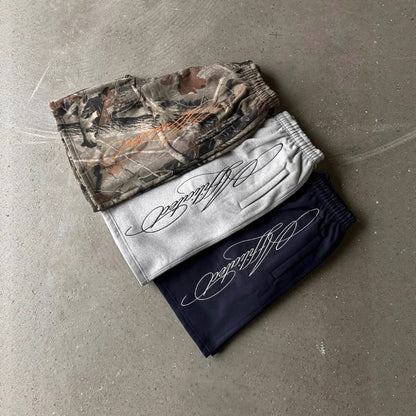 cursive print shorts