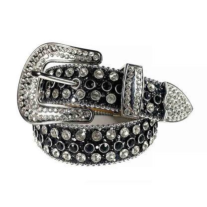Black Strap With Black & Diamond White Studded Rhinestone BB Belt