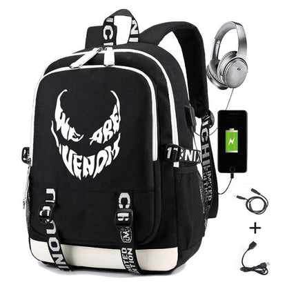 Stylish Spider Print Earphone Interface Computer Backpacks