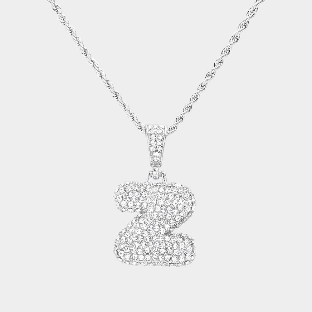 -Z- Rhinestone Initial Monogram Pendant Brass Chain Necklace